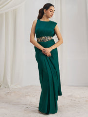 Awesome Teal Green Organza Silk Ready To Wear Saree With Blouse