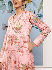 Women Floral Printed Pleated Gotta Patti Kurta with Trousers