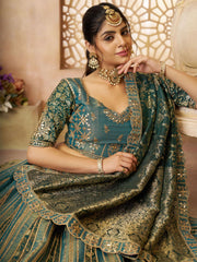Regal Green Tissue Base, Banarasi Patches and Zari Work designer lehenga