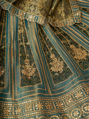 Regal Green Tissue Base, Banarasi Patches and Zari Work designer lehenga