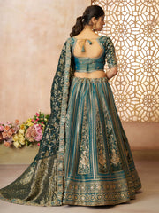 Regal Green Tissue Base, Banarasi Patches and Zari Work designer lehenga