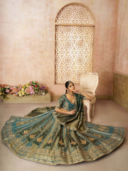 Regal Green Tissue Base, Banarasi Patches and Zari Work designer lehenga