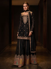 Black Chinon Embroiderd Sharara Suit