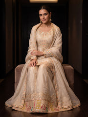 Cream Chinon Embroiderd Sharara Suit
