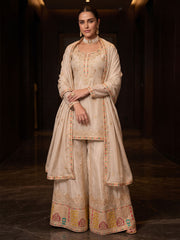 Cream Chinon Embroiderd Sharara Suit