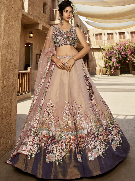 Purple Net Sequinse embroidery Semi-Stitched Lehenga choli and Dupatta