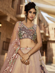 Purple Net Sequinse embroidery Semi-Stitched Lehenga choli and Dupatta
