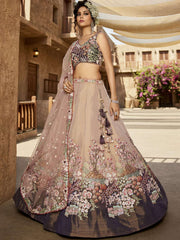 Purple Net Sequinse embroidery Semi-Stitched Lehenga choli and Dupatta
