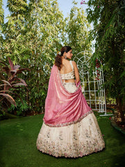 Cream colour tissue Fabric with Sequinse and Thread embroidery Semi-Stitched Lehenga choli and Dupatta