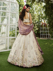 Cream colour tissue Fabric with Sequinse and Thread embroidery Semi-Stitched Lehenga choli and Dupatta