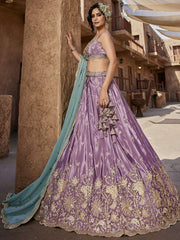 Lavender Satin Silk Sequins embroidery Semi-Stitched Lehenga choli and Dupatta