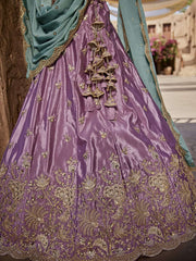 Lavender Satin Silk Sequins embroidery Semi-Stitched Lehenga choli and Dupatta