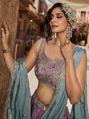 Lavender Satin Silk Sequins embroidery Semi-Stitched Lehenga choli and Dupatta