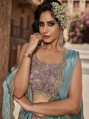 Lavender Satin Silk Sequins embroidery Semi-Stitched Lehenga choli and Dupatta