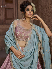 Pink Satin Silk Sequins embroidery Semi-Stitched Lehenga choli and Dupatta
