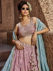 Pink Satin Silk Sequins embroidery Semi-Stitched Lehenga choli and Dupatta