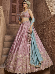 Pink Satin Silk Sequins embroidery Semi-Stitched Lehenga choli and Dupatta