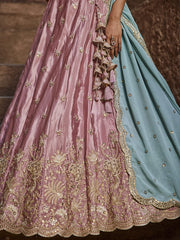 Pink Satin Silk Sequins embroidery Semi-Stitched Lehenga choli and Dupatta