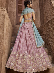Pink Satin Silk Sequins embroidery Semi-Stitched Lehenga choli and Dupatta