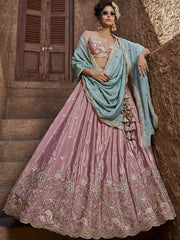 Pink Satin Silk Sequins embroidery Semi-Stitched Lehenga choli and Dupatta