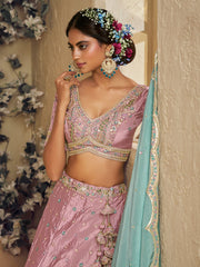 Pink Color Satin Silk Fabric Sequins embroidery Semi-Stitched Lehenga choli & Dupatta