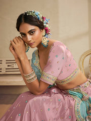 Pink Color Satin Silk Fabric Sequins embroidery Semi-Stitched Lehenga choli & Dupatta