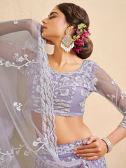 Lavender Color Net Fabric Sequins embroidery Semi-Stitched Lehenga choli & Dupatta