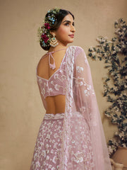 Pink Color Net Fabric Sequins embroidery Semi-Stitched Lehenga choli & Dupatta
