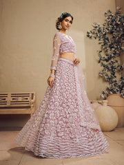 Pink Color Net Fabric Sequins embroidery Semi-Stitched Lehenga choli & Dupatta