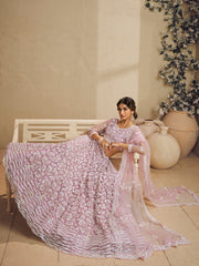 Pink Color Net Fabric Sequins embroidery Semi-Stitched Lehenga choli & Dupatta
