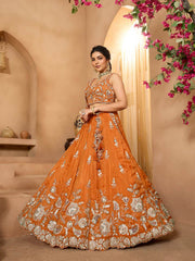 Orange Tissue Fabric Sequinse embroidery Semi Stitched Lehenga and Unstitched Blouse With Dupatta