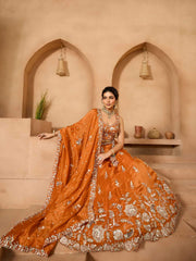 Orange Tissue Fabric Sequinse embroidery Semi Stitched Lehenga and Unstitched Blouse With Dupatta