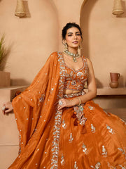 Orange Tissue Fabric Sequinse embroidery Semi Stitched Lehenga and Unstitched Blouse With Dupatta