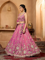 Pink Tissue Fabric Sequinse embroidery Semi-Stitched Lehenga & Unstitched Blouse With Dupatta