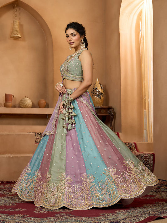 Lavender Georgette Fabric Sequins embroidery Semi-Stitched Lehenga & Unstitched Blouse With Dupatta