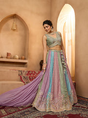 Lavender Georgette Fabric Sequins embroidery Semi-Stitched Lehenga & Unstitched Blouse With Dupatta