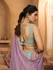 Lavender Georgette Fabric Sequins embroidery Semi-Stitched Lehenga & Unstitched Blouse With Dupatta