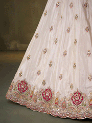 Beige Designer Lehenga Choli with Pink Banarasi Silk Dupatta