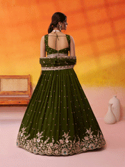 Olive Green Georgette Embroidered Wedding Lehenga Choli