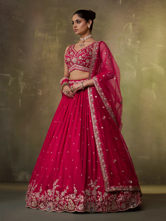 Pink Georgette Embroidered Wedding Lehenga Choli