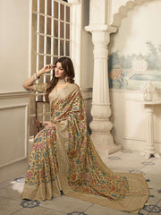 Mustard And Pink Ethnic Motifs Embroidered Pure Silk Saree