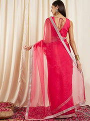 Magenta Embroidered Detail Organza Saree