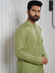 Woven Design Mandarin Collar Kurta