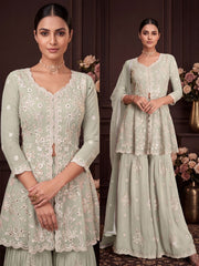 Sage Green Real Georgette with Embroidery Gharara Dress