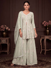 Sage Green Real Georgette with Embroidery Gharara Dress
