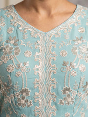 Aqua Blue Real Georgette with Embroidery Gharara Dress