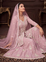 Dusty Pink Real Georgette with Embroidery Gharara Dress