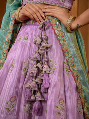 Lavender Satin Silk Fabric Sequins embroidery Semi-Stitched Lehenga & Unstitched Blouse With Dupatta