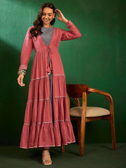 Peach Embroidered Cotton Ethnic Dress
