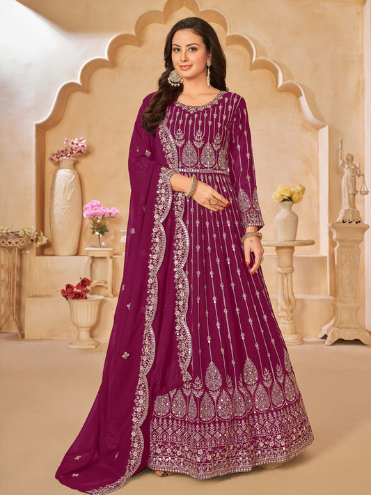 Magenta Georgette Partywear Anarkali-Suit